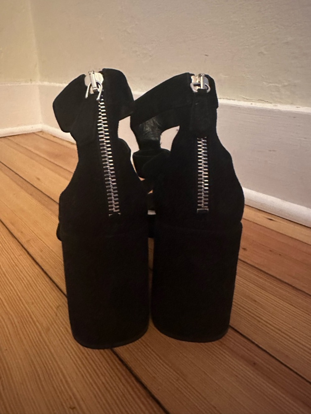 PRADA Black Suede Block Heel Cage Sandal, 85mm - Picture 3 of 8